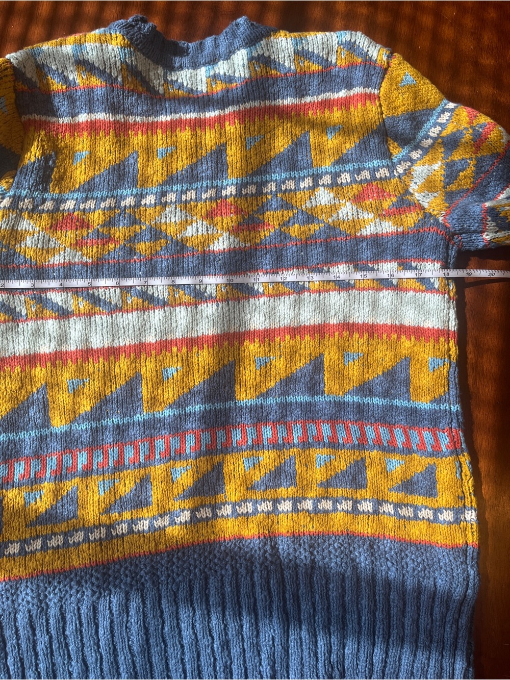 LL Bean Signature fisherman sweater yellow blue 100% cotton NWT - Picture 3 of 4